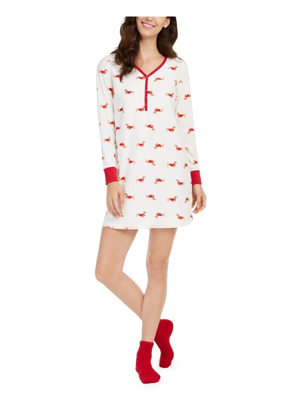 Charter Club Womens Cozy Fleece Waffle Knit Sleepshirt Nightgown Size S